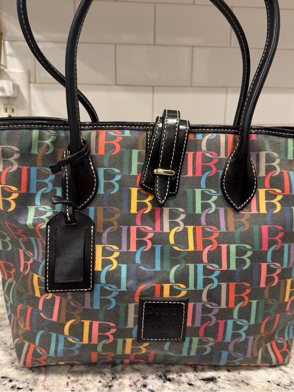 Dooney & Bourke Multicolor DB Logo Tote with Black Trim